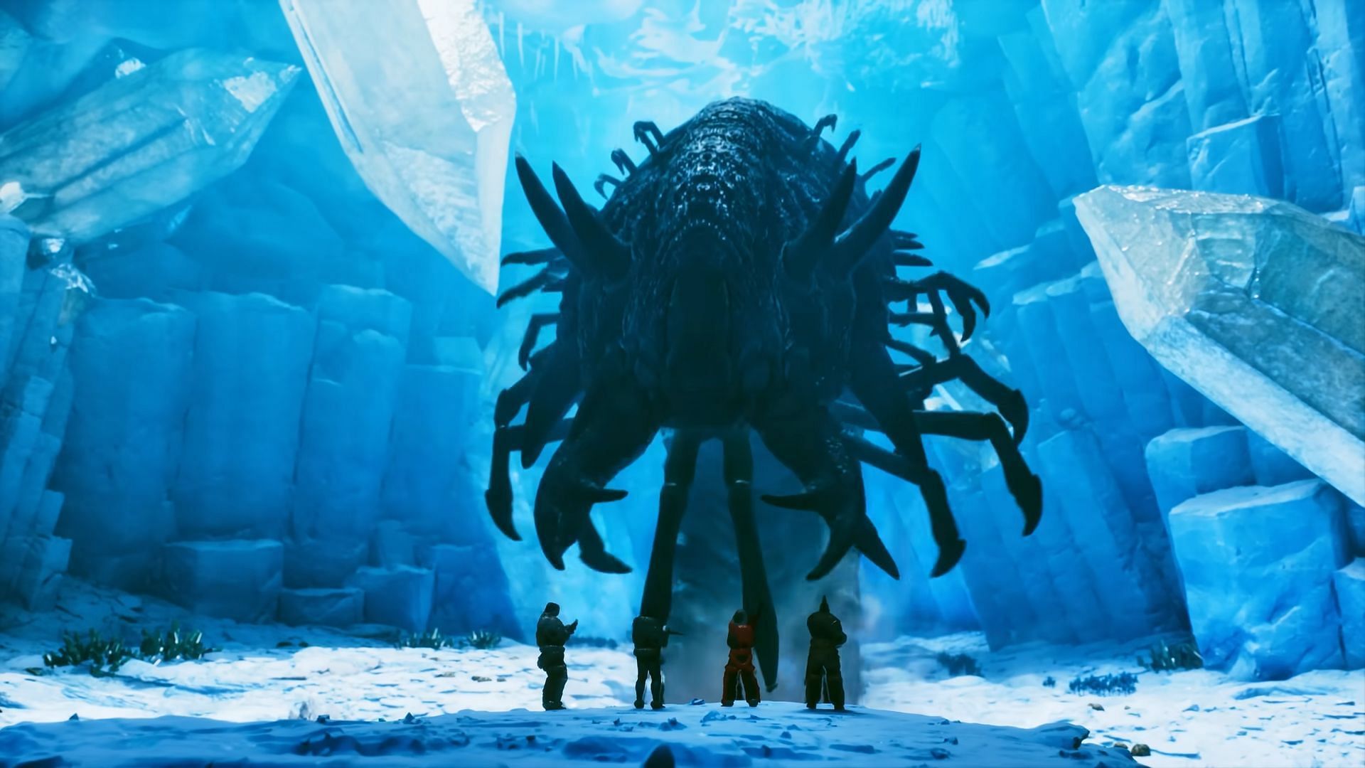 Iceworm Queen boss fight (Image via Studio Wildcard)